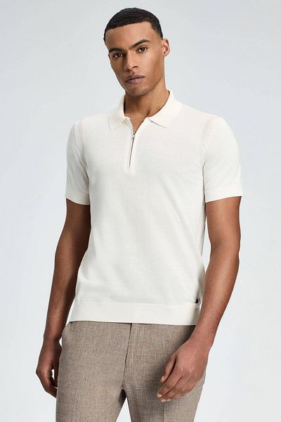 Hemington Silk Cotton Blend Zipper Detailed White Knitwear Polo
