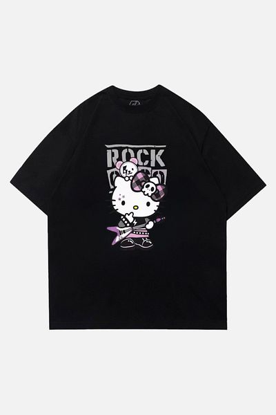 EFBUTİK Μαύρο Unisex T-Shirt Hello Kitty Rock