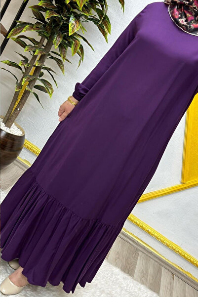 Elmas Tesettür Kadın Tesettür Giyim Büyük Beden Düz Fırfırlı Elbise