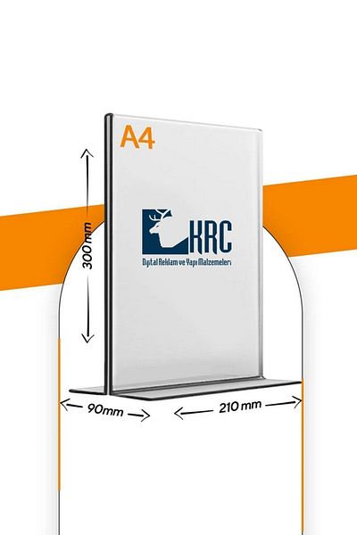 KRCDİJİTAL A4 t Type Vertical Table Top Transparent Plexiglass Foil Holder / Brochure Holder 300mm X 210 mm