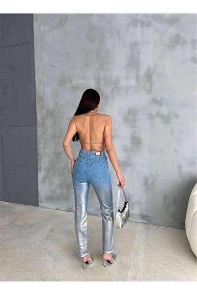 TUA MODA Tua Moda Knee Ripped Mom Jeans - Silver