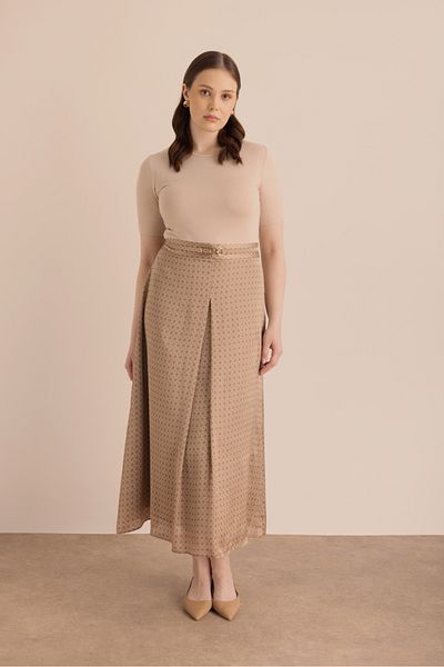 Aker Monogram Patterned Woven Skirt with Pleated Detail