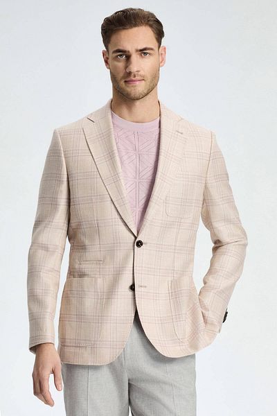 Hemington Silk-Wool Blend Plaid Print Dusty Rose Blazer Jacket