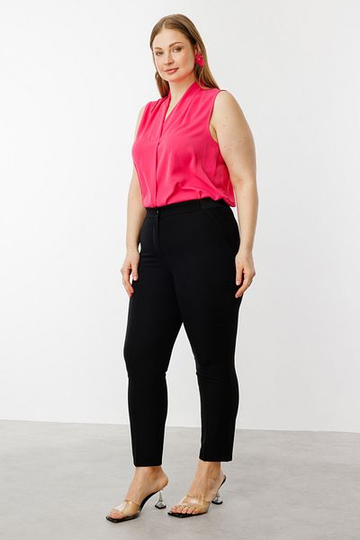 Ekol Women's Large Size Elastic Waist Skinny Leg Pants 2088 Black
