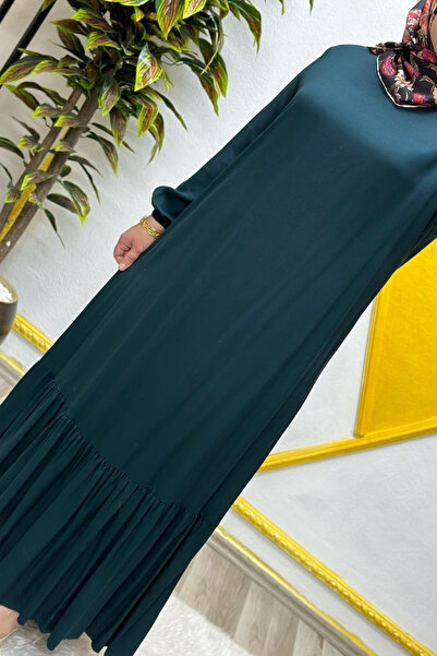 Elmas Tesettür Kadın Tesettür Giyim Büyük Beden Düz Fırfırlı Elbise