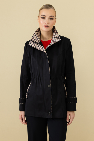 Ekol Kadın Ekose Detaylı Fermuarlı Trençkot 7004 Siyah
