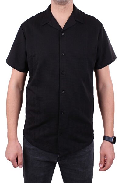 DAGOSTER DMG23-199598 Черна османска плетена яка с апаж, овърсайз кройка, къси ръкави, мъжка риза