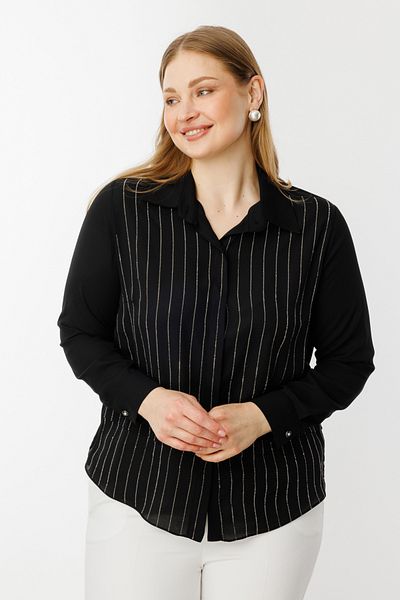 Ekol Plus Size Stone Striped Women's Blouse 3984 Black