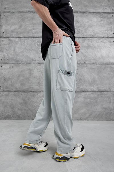 NOMARC Γκρι Washed Cargo Pocket Baggy Sweatpants