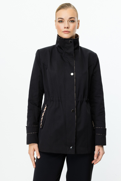 Ekol Kadın Ekose Detaylı Fermuarlı Trençkot 7004 Siyah