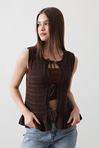 shopivastore Eyesof Tie-Front Vest - Brown