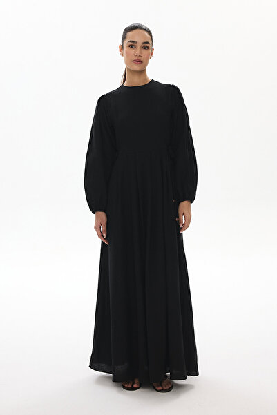 Hooopstore Μαύρο φόρεμα Kenitra με λεπτομέρεια με κορδόνια στο πλάι