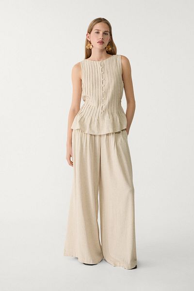 Stradivarius Pleated Linen Blend Trousers Limited Edition