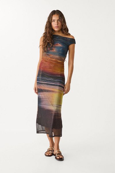 Stradivarius Asymmetric Print Midi Dress Limited Edition