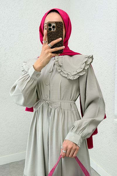 Salih Çelebi Φόρεμα Hijab με διπλό γιακά μωρού 2274 - ΧΡΩΜΑ ΠΕΤΡΑΣ