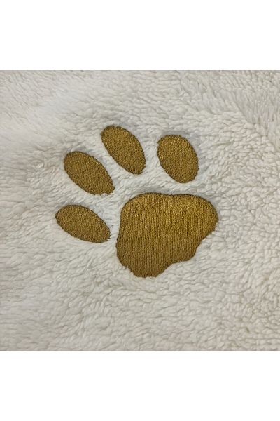 ULUBEN Cat Dog Blanket Ecru White and Gold Yellow Paw Embroidered Wellsoft Premium Fluffy