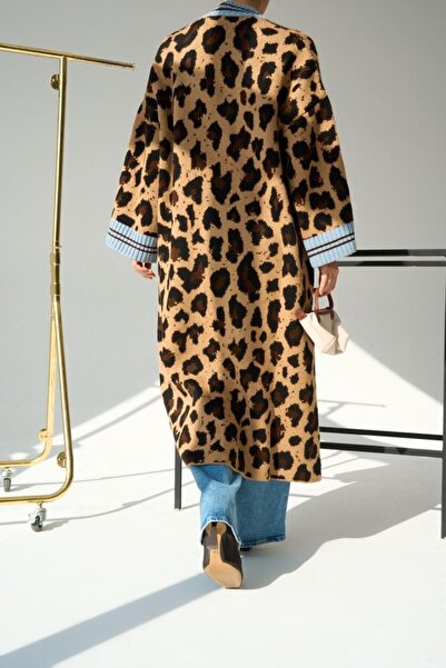 ETİLER COLLECTION Eyesof Long Leopard Cardigan - Camel-Blue