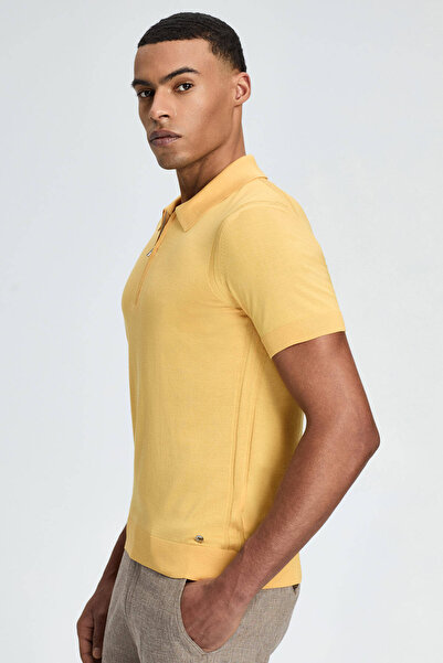 Hemington Silk Cotton Blend Zipper Detailed Yellow Knitwear Polo
