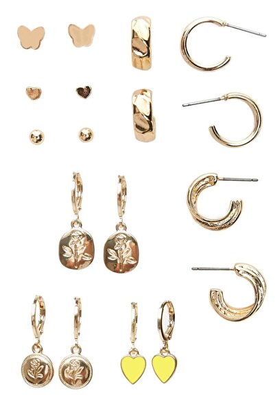 Ervalina 9'lu Romantik Küpe Seti Altın Rengi 1396