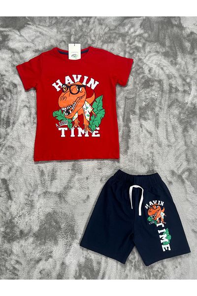NEWKİDS 3-6 Years Old Boy's Suit with Printed Shorts