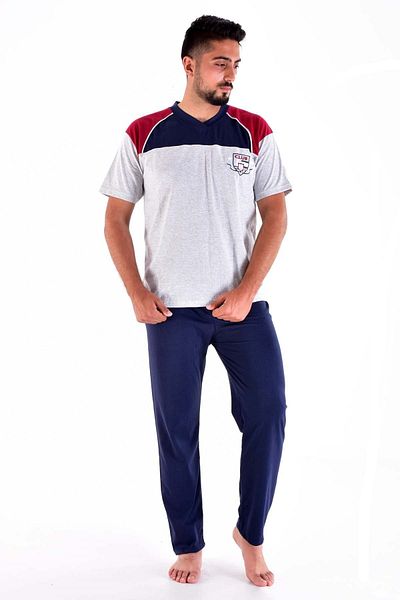 Pemilo Men's Gray 865 Single Jersey Short Sleeve Pajama Set
