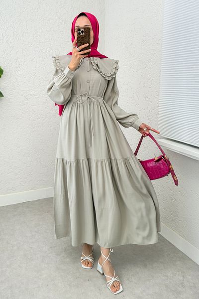 Salih Çelebi Φόρεμα Hijab με διπλό γιακά μωρού 2274 - ΧΡΩΜΑ ΠΕΤΡΑΣ