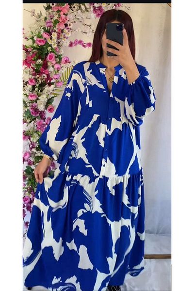PREMİER VİE Φόρεμα βισκόζης Teseeür Funda Pattern Saks Blue Color New Season