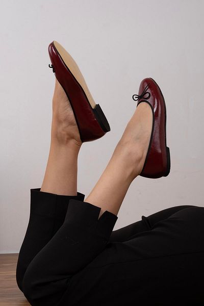 sovrana Detailed Ribbon, Ballerina and Burgundy Crinkled Patent Leather