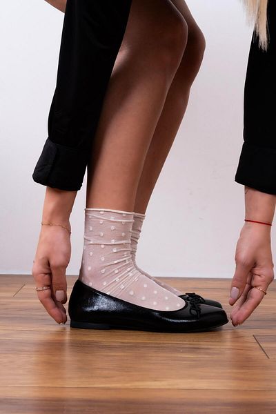 sovrana Ribbon Detailed Ballerina Ballerina Black Wrinkled Patent Leather