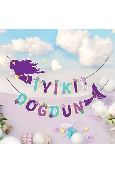 Behind party store لافتة عيد ميلاد سعيد حورية البحر