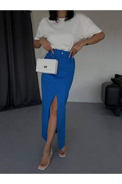 Kadınle Gabardine Long Front Slit Skirt - Saks