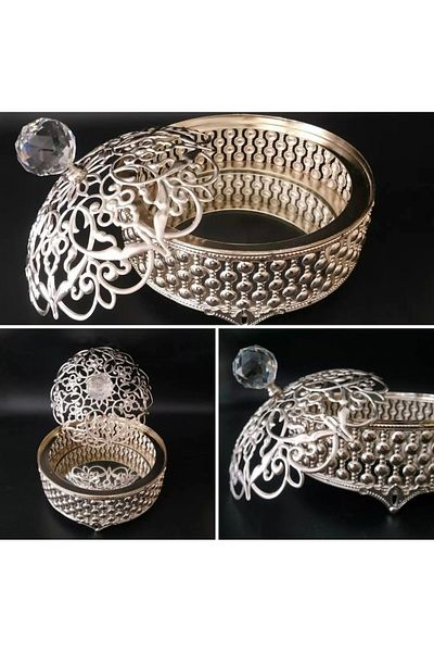 HİLALKRİSTAL Silver Metal Lid - Catering, Turkish Delight Bowl, Sugar Bowl and Mirror
