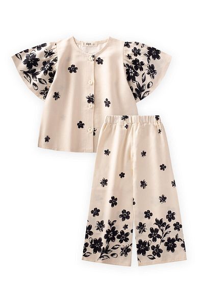 Cigit 2-8 Years Ecru Trousers Blouse Set