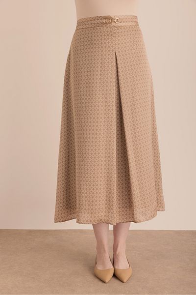 Aker Monogram Patterned Woven Skirt with Pleated Detail
