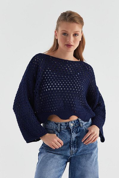 MARKALİSTE Tricotaj Crop Pulover Bleumarin