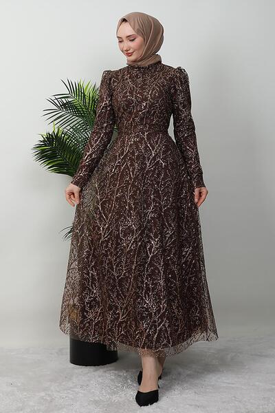 GİYZAMİLA Βραδινό φόρεμα Ayperi Tesettür Bitter Brown