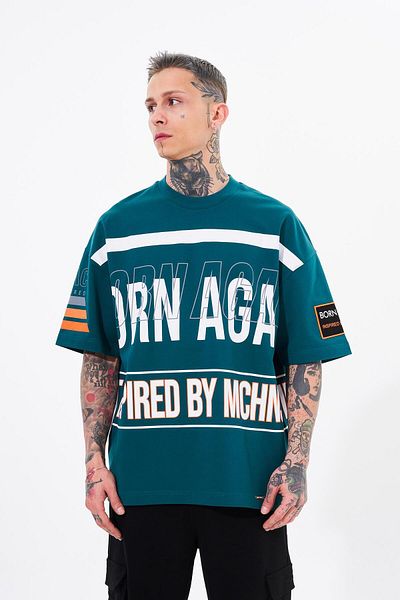 Machinist Ανδρικό μπλουζάκι Inspired By Machinist Printed Oversize Petrol Green T-shirt