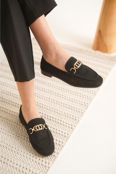 Ayakkabı Vakti Ταϊλανδέζικο φτερό Flat Toe Soft Loafer Ballerina (Μεταλλική πόρπη - Όχι πλαστικό)