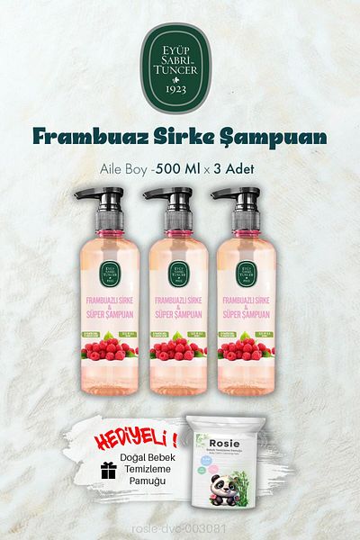 Eyüp Sabri Tuncer Rosie Skin Gift with 500 ml Raspberry Shampoo X 3