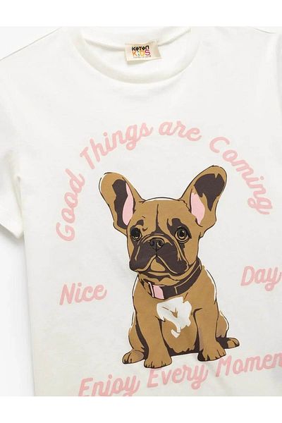 Koton Crew Neck Cotton Dog Printed Short Sleeve T-Shirt
