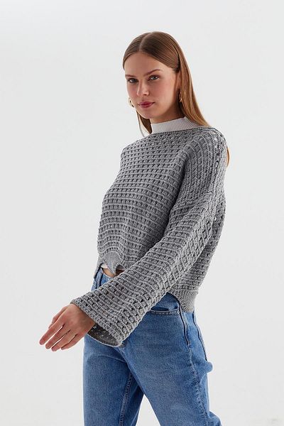 MARKALİSTE Crop Tricotaj Pulover Gri