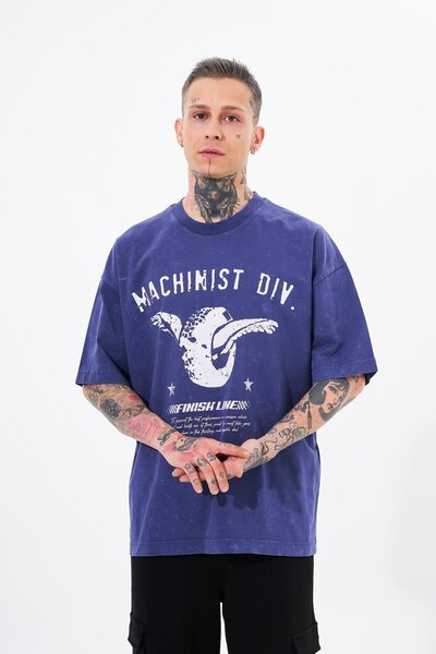 Machinist Μπλουζάκι Navy Blue Cloudy Oversize - Ανδρικό, πλενόμενο και τυπωμένο