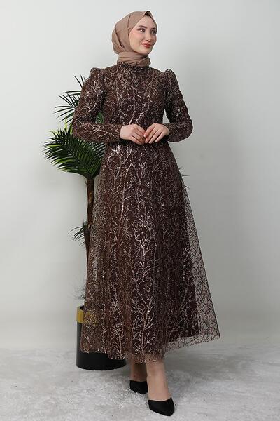 GİYZAMİLA Βραδινό φόρεμα Ayperi Tesettür Bitter Brown