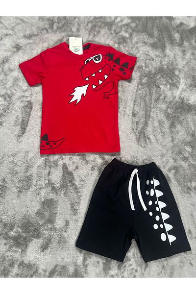 NEWKİDS 3-6 Years Old Printed Shorts Combed Cotton Boy's Suit
