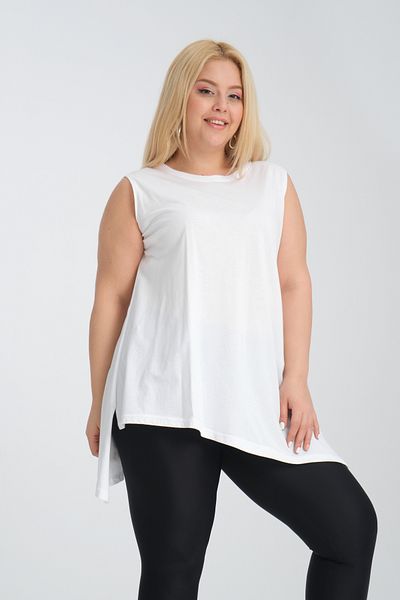 Dejabrew Jeans Λευκό μπλουζάκι με ασύμμετρο λουράκι A062-1