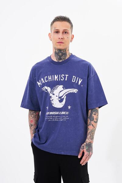 Machinist Μπλουζάκι Navy Blue Cloudy Oversize - Ανδρικό, πλενόμενο και τυπωμένο