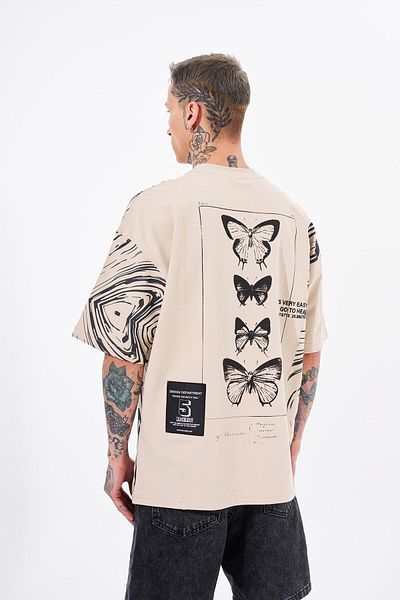 Machinist Tricou pentru bărbați, imprimat cu numărul 5, supradimensionat, bej deschis