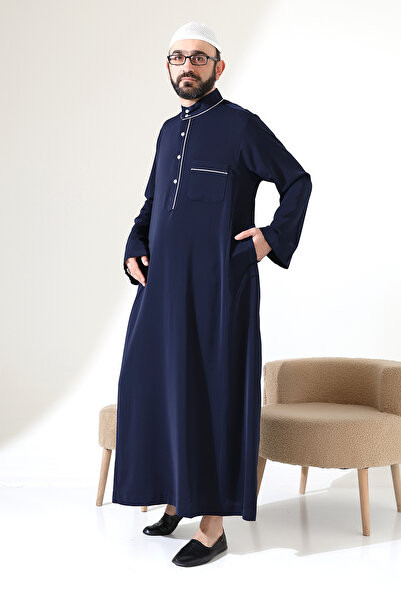 ihvan online Мъжка рокля за хадж и умра с дълга яка от креп, размер „съдебна“ в Дубай - тъмносиня
