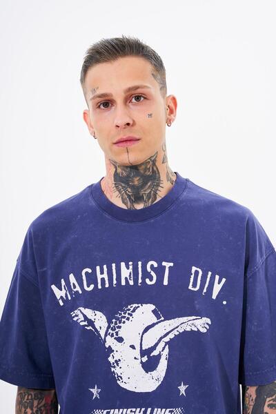 Machinist Μπλουζάκι Navy Blue Cloudy Oversize - Ανδρικό, πλενόμενο και τυπωμένο