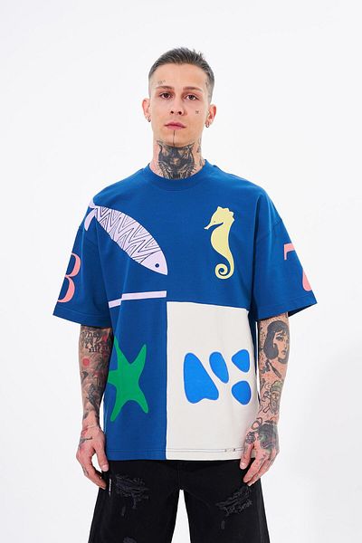 Machinist Ανδρικό μπλουζάκι 87 Sea Shells με στάμπα Indigo Grey Oversize